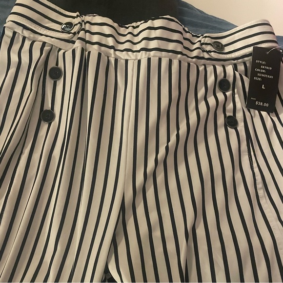 Robert Louis Pants - Classic Size Large Black & White Striped Wide Leg Women’s Sailor Pants  NWT